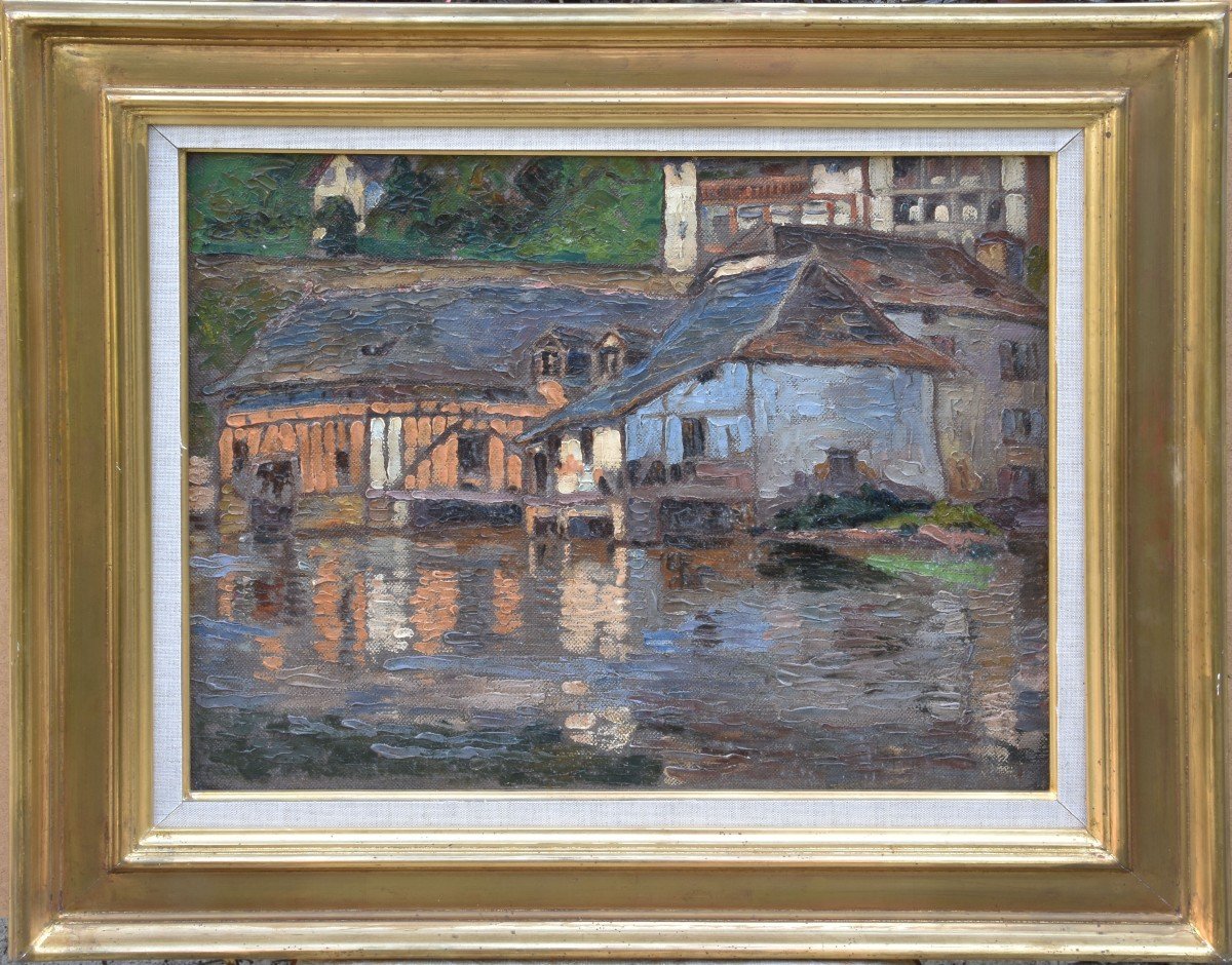 Annie FRECHET "Bord de la Vézère, Uzerche"" huile sur toile 38x46